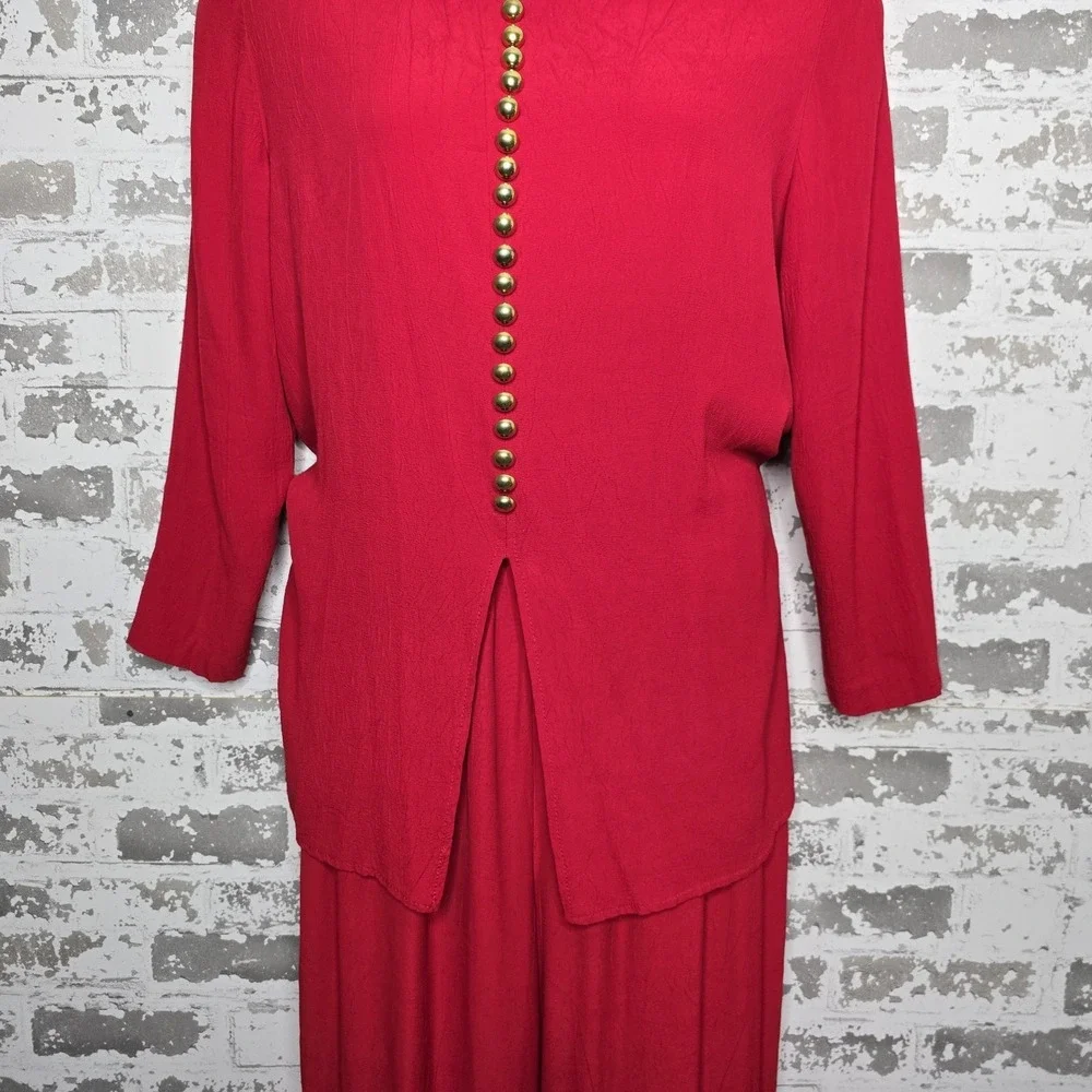 Nina Piccalino 2 Piece Pants Suit Womens Size 12 Red 100% Rayon Vintage USA Made